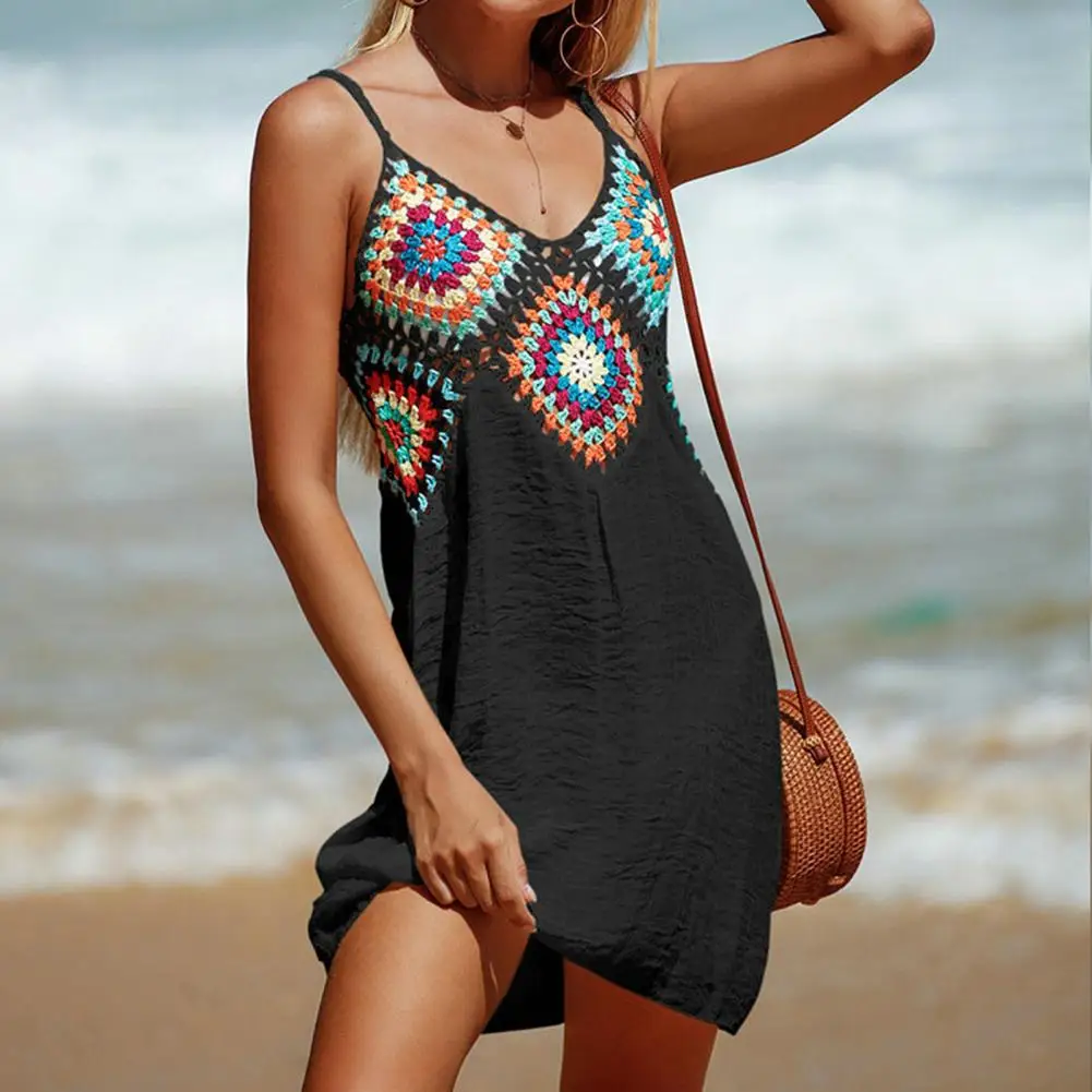 Women\'s Beach Dress Cover-Ups A-line Cover Up Dress Bohemia Style Tunic Crochet Bikini Cover Up Beachwear