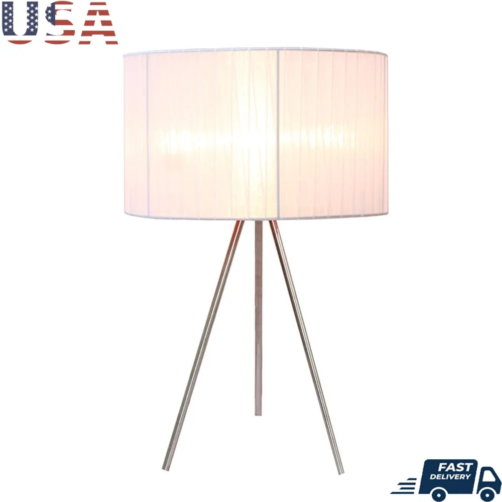

Brushed Nickel Tripod Table Lamp with Pleated Silk Sheer Shade Living Room Bedroom Office Kids Room Dorm