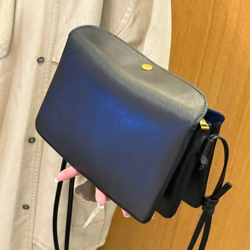 Genuine Leather Messenger Bags For Women Luxury Designer Handbag And Purse 2026 New In Cowhide Multi-Story Button Small Shoulder