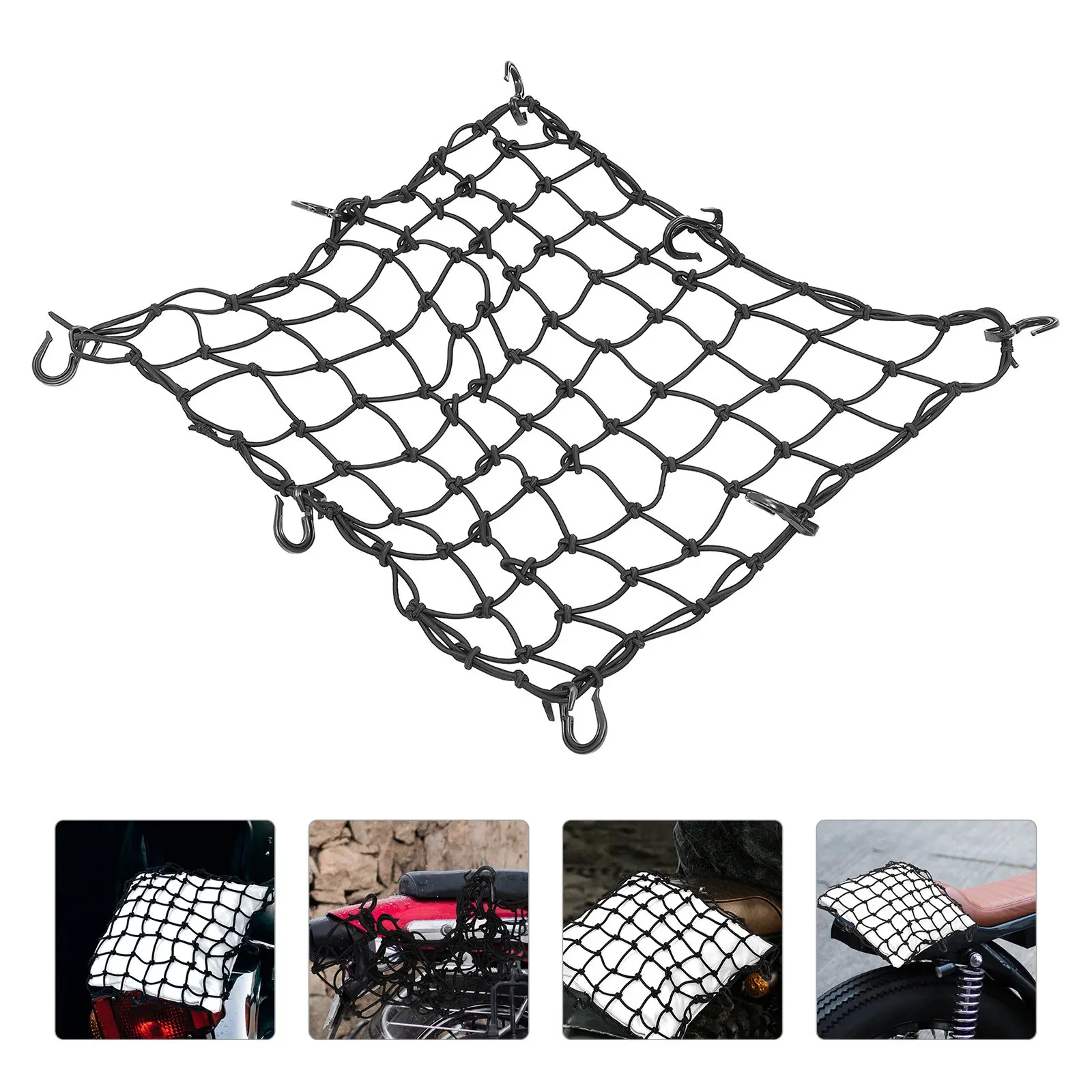 

1Set Elastic Hook Mesh Net Black Premium Cargo Luggage Organizer for Car Motorcycle Backseat Storage Net with 6 Hooks