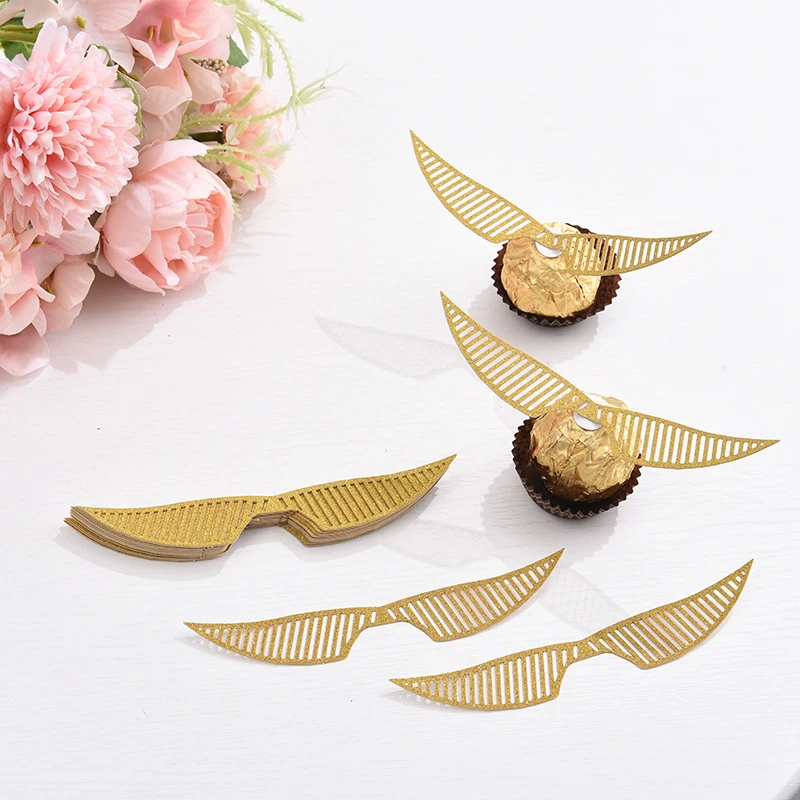 50/100 Stück Flügel Schokolade Kuchen Party Kuchen Dekoration Zauberer Topper Gold Flügel Cupcake Topper Snitch Hochzeit Geburtstag Dekor – Detail 10