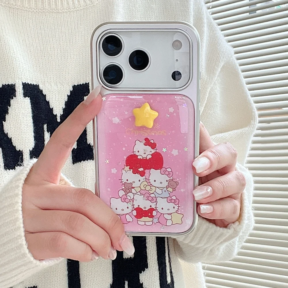 لطيف مطلي الفضة بالتنقيط الغراء الوردي عيد الميلاد KT مناسبة ل أبل جراب هاتف 17 برو ماكس 16 15 14 برو ماكس جراب هاتف