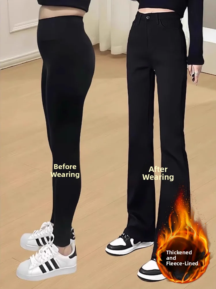 

High Waist Fleece Lined Women's Jeans Spring New Style Slimming Bootcut Pants Elastic Wide Leg Denim Trousers for plus Size