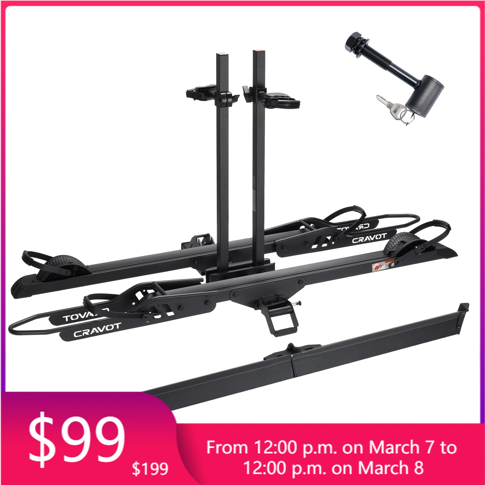 

STLF 2-Inch Receiver 200lb Heavy Duty Tilt Folding Steel Hook Bike Rack with Ramp