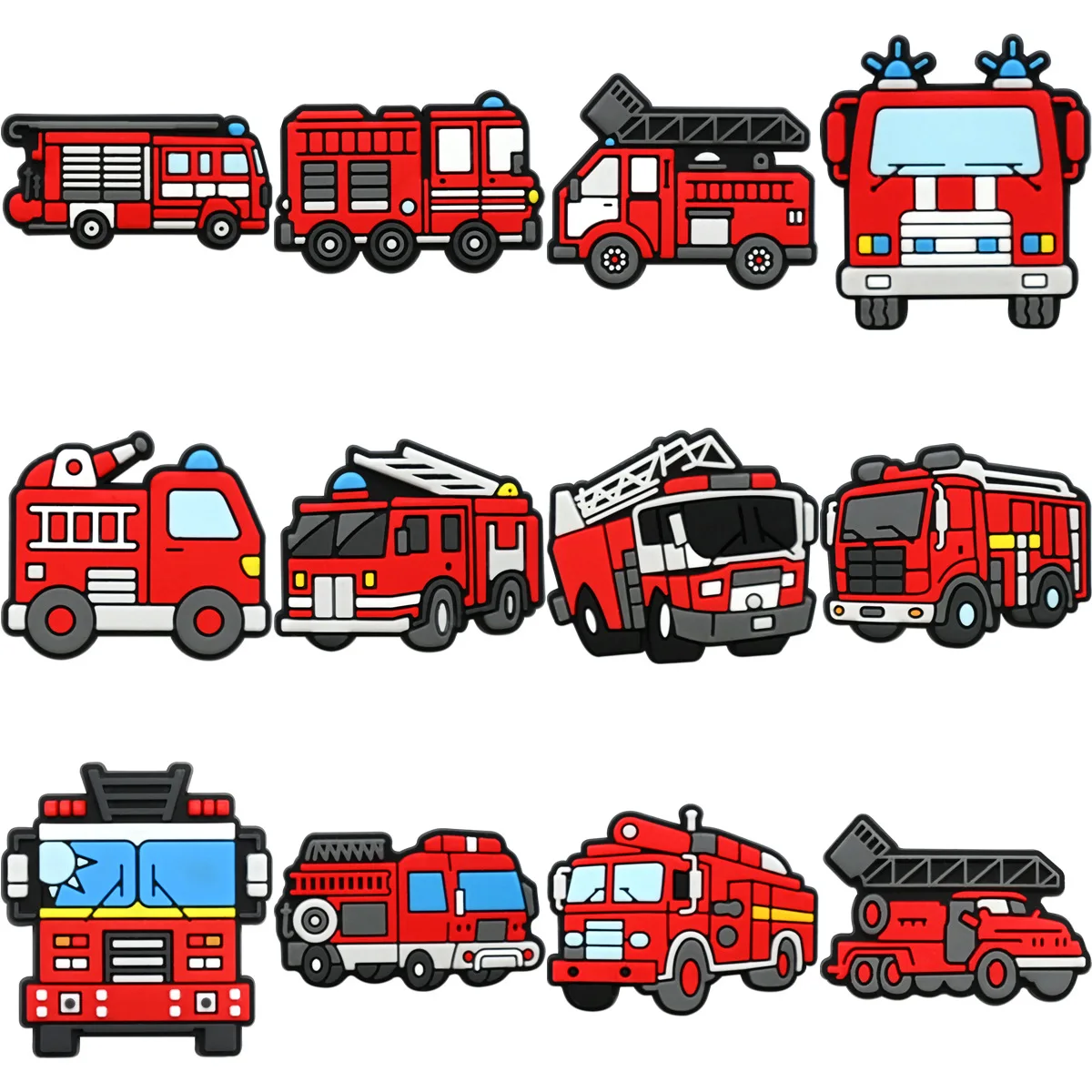 Cartoon Fire Engines Set Shoe Charms for Clogs Accessories D