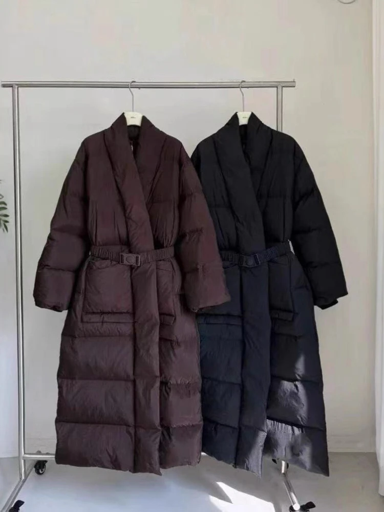 

Winter Ultra Long Down Jacket 2025 New Korean Elegant Waist Thicken Warm Snow Parkas Women Fashion White Duck Puffer Coat Trendy