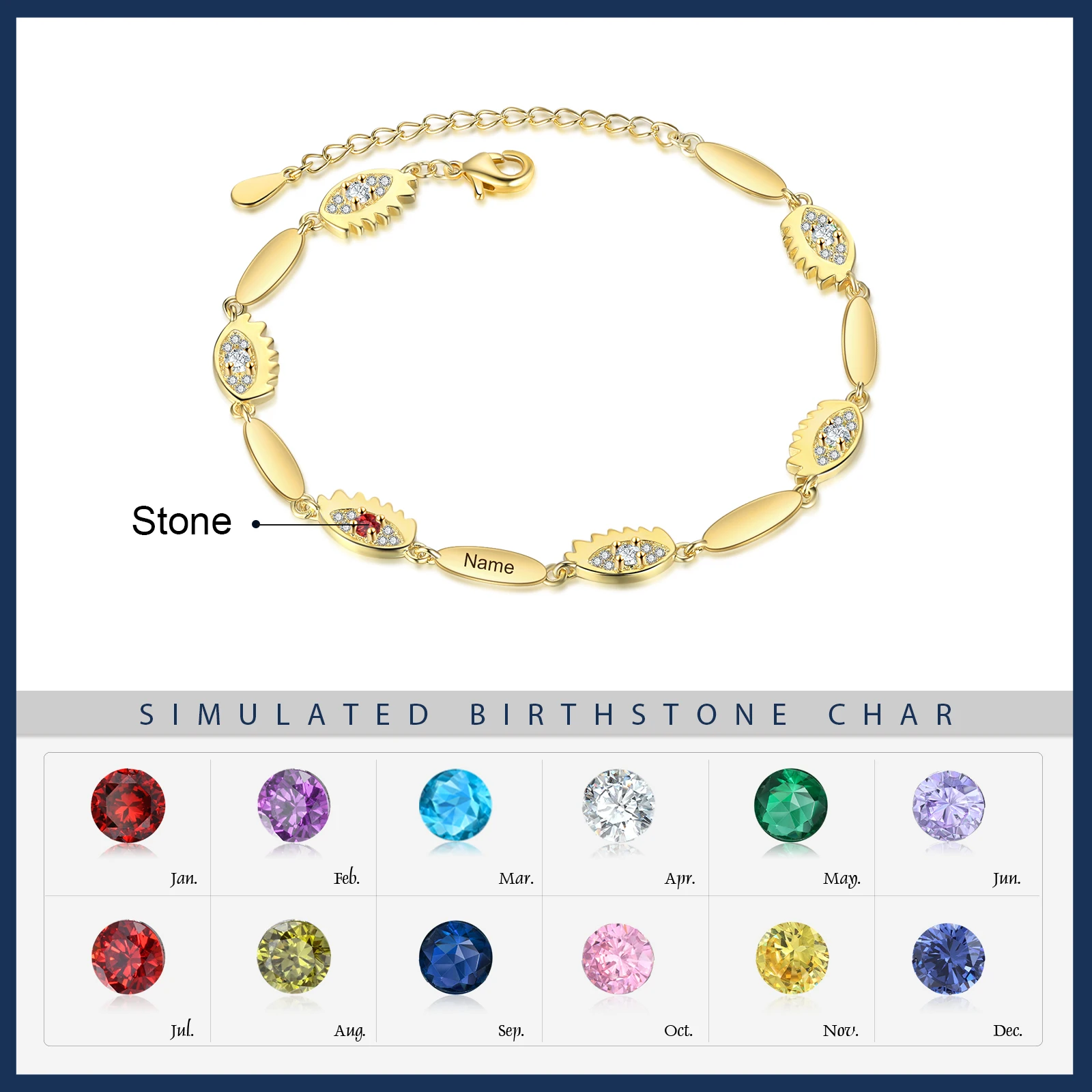 Personalized Bar Bracelet Custom Gold Color Name and Birthstones Bracelets Adjustable Charm Jewelry Mother's Day Gifts