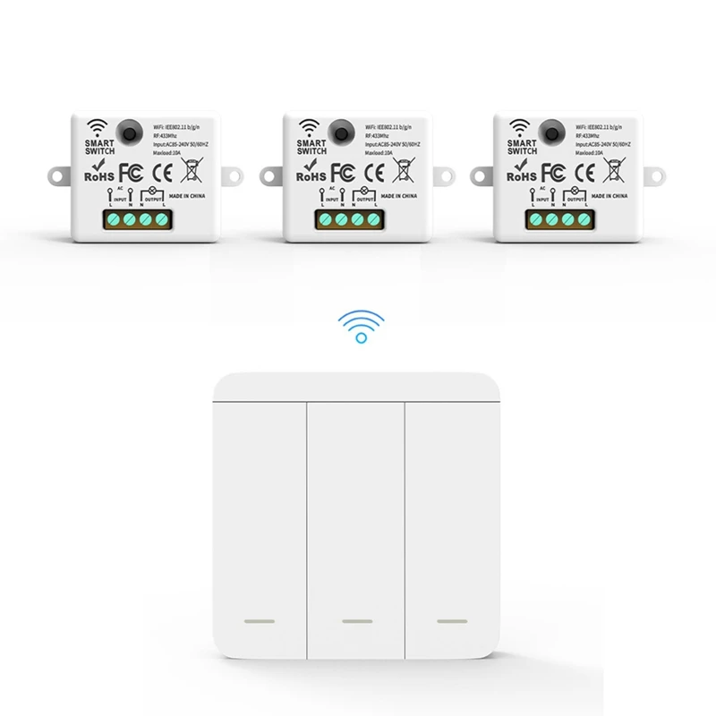 

3PCS Wireless Light Wall Switch RF 433Mhz Relay Receiver With 1X 3Gang Panel Switch LED Remote Control For LED Lamp