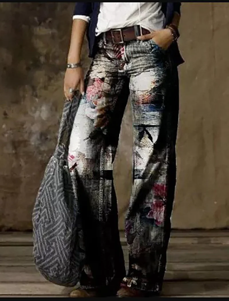 2024 primavera/estate nuovi pantaloni a gamba larga da ragazza piccante retrรฒ pantaloni Casual stile cittร dritti pantaloni a vita alta da donna