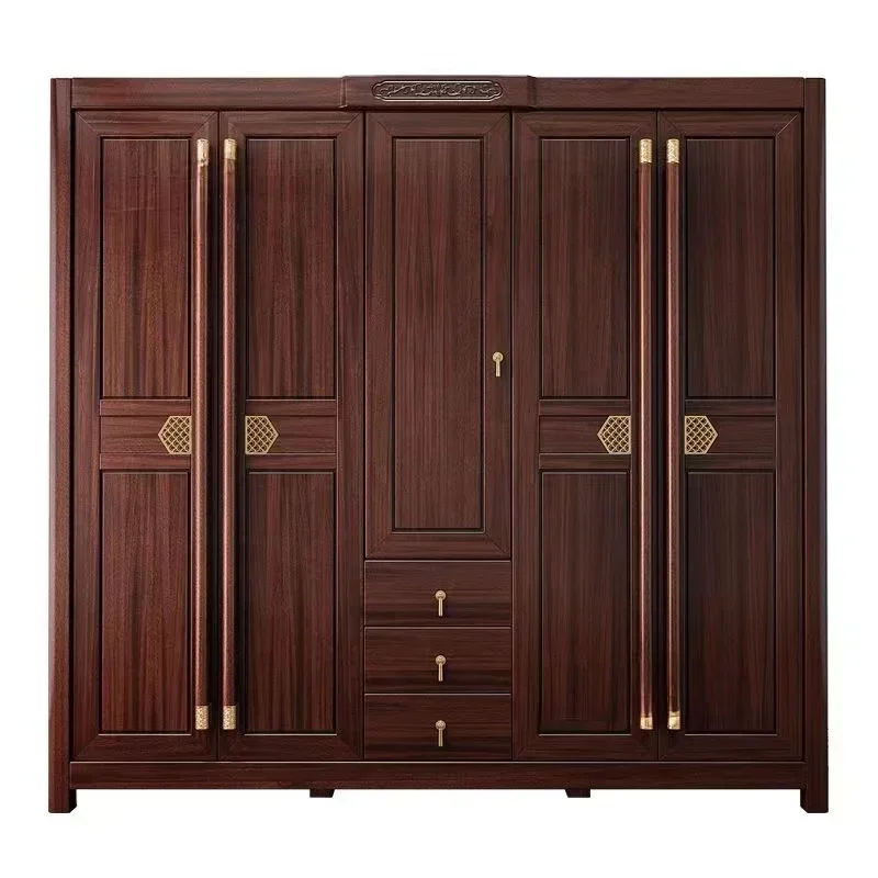 Chinese Style Manufacturer Direct Selling Bedroom Furniture  Walnut Color Solid Wood Wardrobes Bedroom Closet