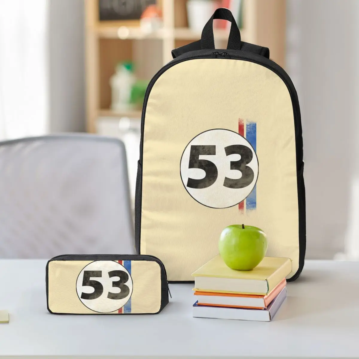 ハービー番号 53 バックパック学生男の子女の子ブックバッグスクールバッグラップトップショルダーバッグ 3ps 断熱ランチバッグ鉛筆ケース