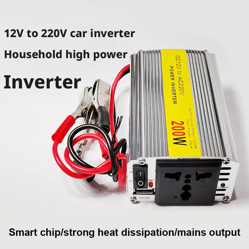 200W Car Power Inverter DC12V To AC220V , USB Port Socket Electrical Universal Accessory Strong Dissipation Smart Chip Car U8Y3