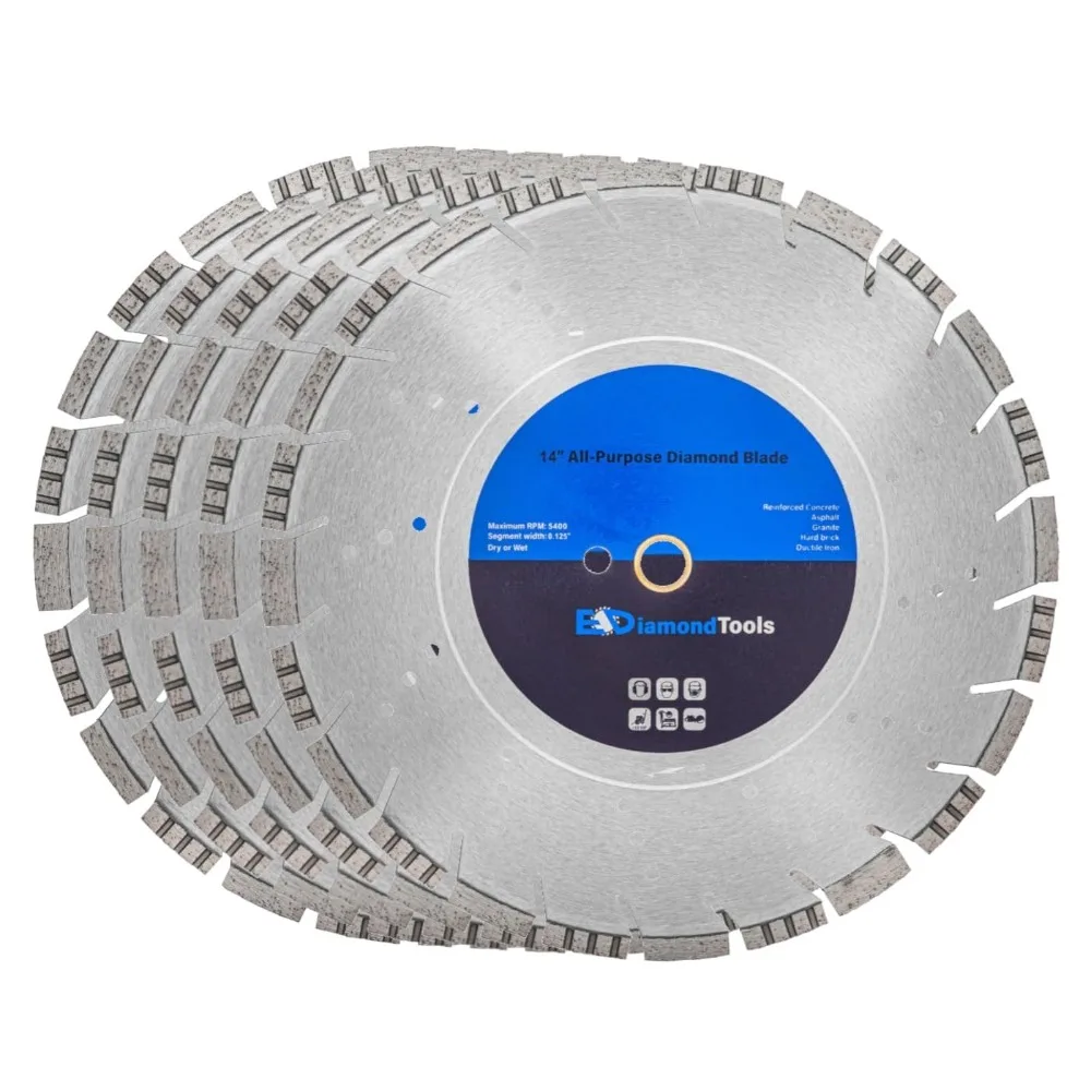 

14" All Purpose Diamond Saw Blades for Hard/Reinforced Concrete, Asphalt, Granite, Terrazzo, Ductile Iron Piping, 4-5/8" Cutting