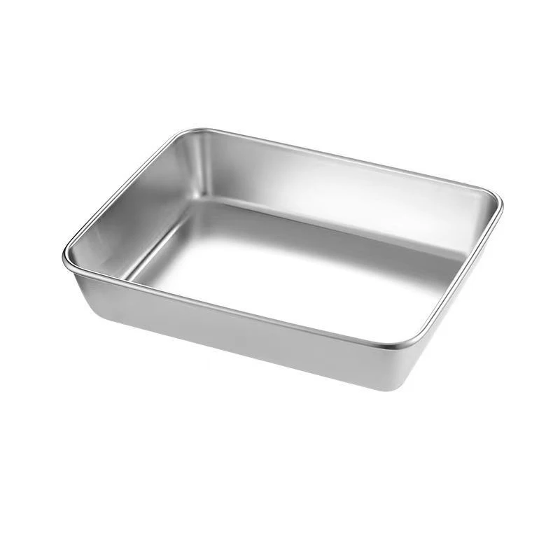 1Pc Stainless Steel Square Plate Preservation Box with Lid Kitchen Steam Fish BBQ Grill Pan Cold Dish Fruit Plate Serving Tray