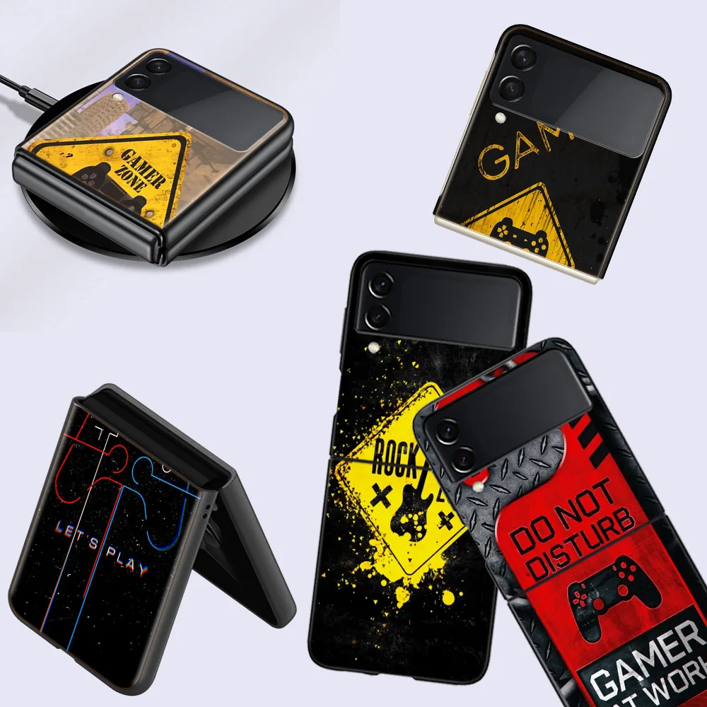 Gamer zone traffic sign Game handle Cell Cell Phone Case For Samsung Galaxy Z Flip 5 5G Z Flip 6 5G 4 3 Black Coque Hard PC Lu