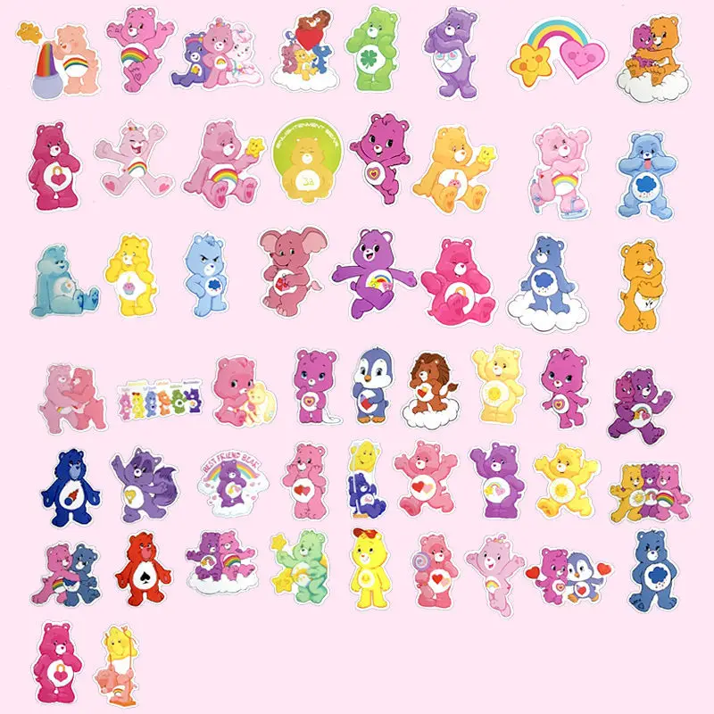 50Pcs Kawaii Care Bears Stickers Waterproof Sticker Luggage Ipad Phone Case Water Cup Refrigerator Decoration Sticker For Girls