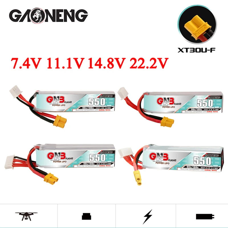 GNB LiPo Battery 2S 3S 4S 6S 7.4V 11.1V 14.8V 22.2V 550mAh 90C/MAX 180C With XT30 Plug For Quadcopter Helicopter FPV Drone Parts