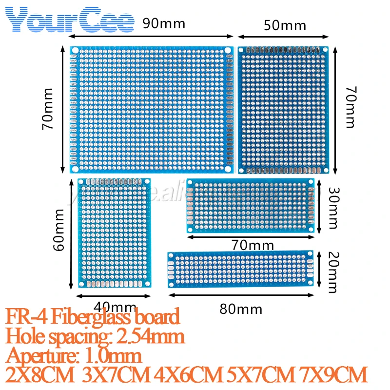 2pcs/lot 2x8cm 3x7cm 4x6cm 5x7cm 7x9cm Double Side Prototype PCB Universal Printed Circuit Board Experimental Plate 20*80mm