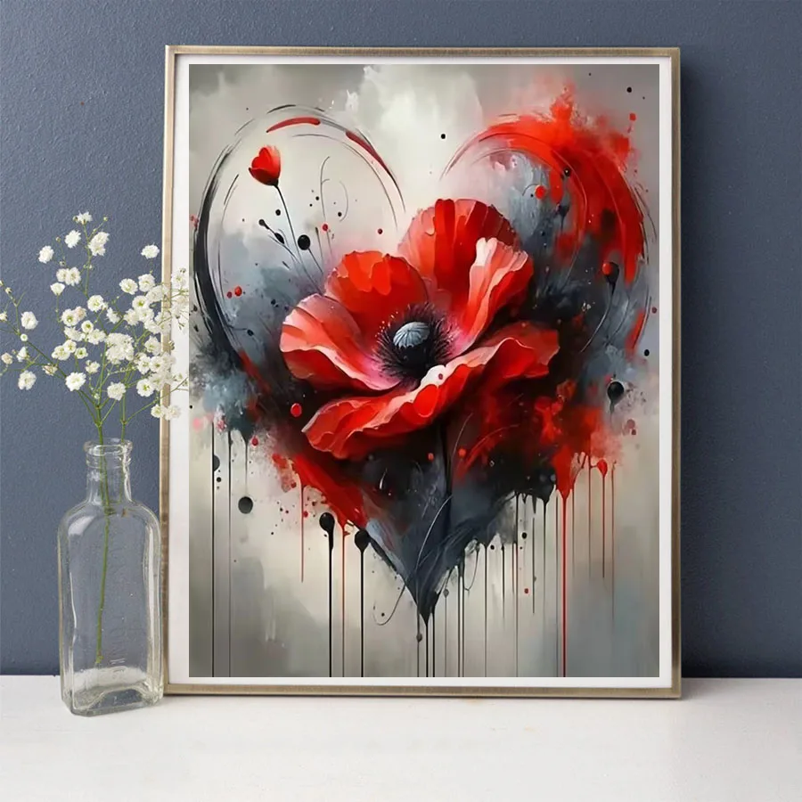 

Цветочный мак DIY для взрослых, алмазная мозаика, поделки, эстетическая алмазная живопись, набор изображений, абстрактный красный цветок, 5D ремесло, украшение стены