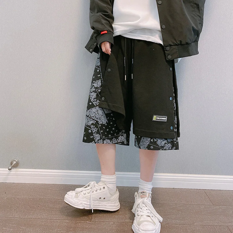Men's Faux 2 Layer Breasted Bandana Shorts Spring Summer High Street Pants Oversize Paisley Harajuku Hip Hop Trousers 2025 Z1A1