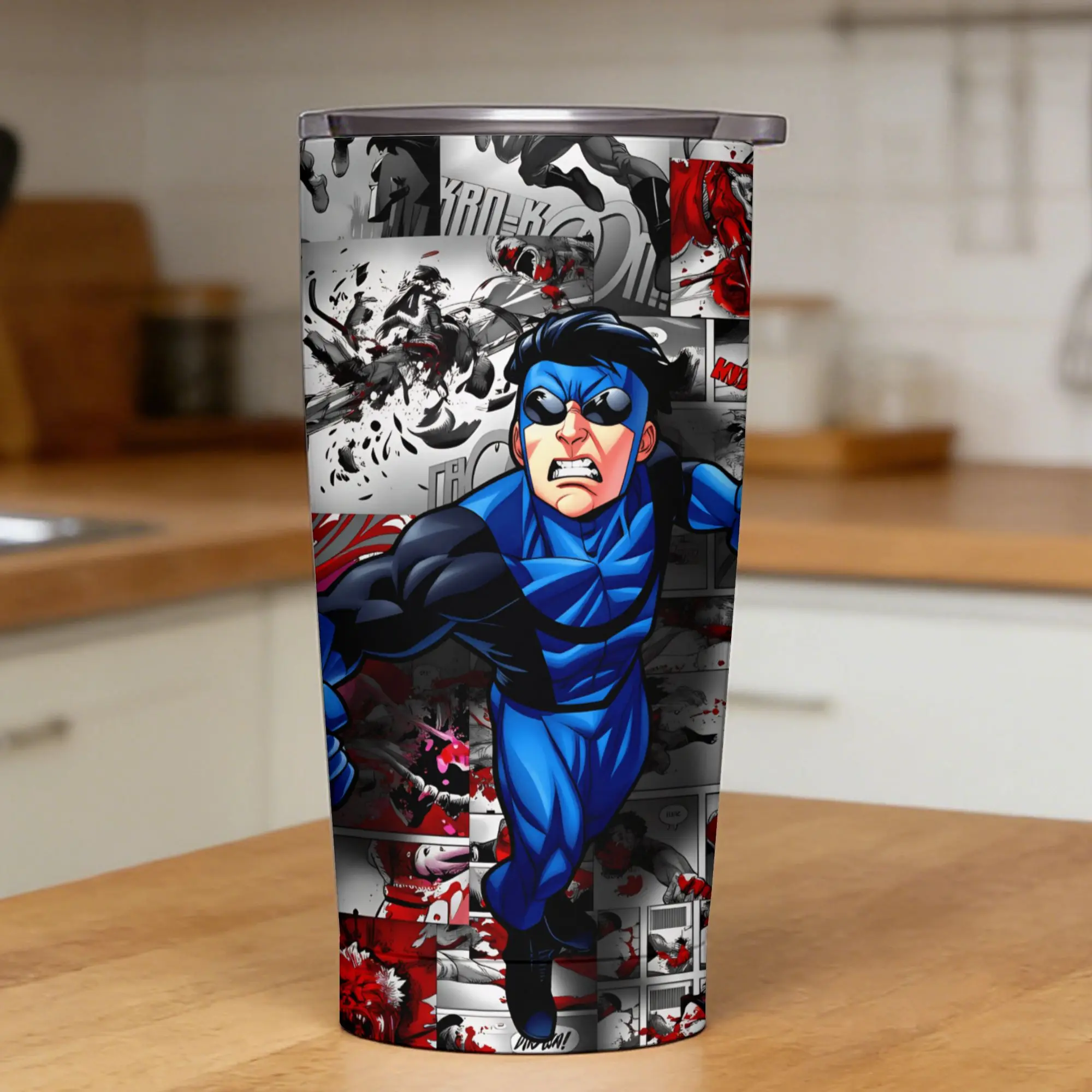 Comic I-Invincible Hero Tumbler  Leakproof Hot Drinks Water Bottle Stainless Steel Driving Car Mugs,