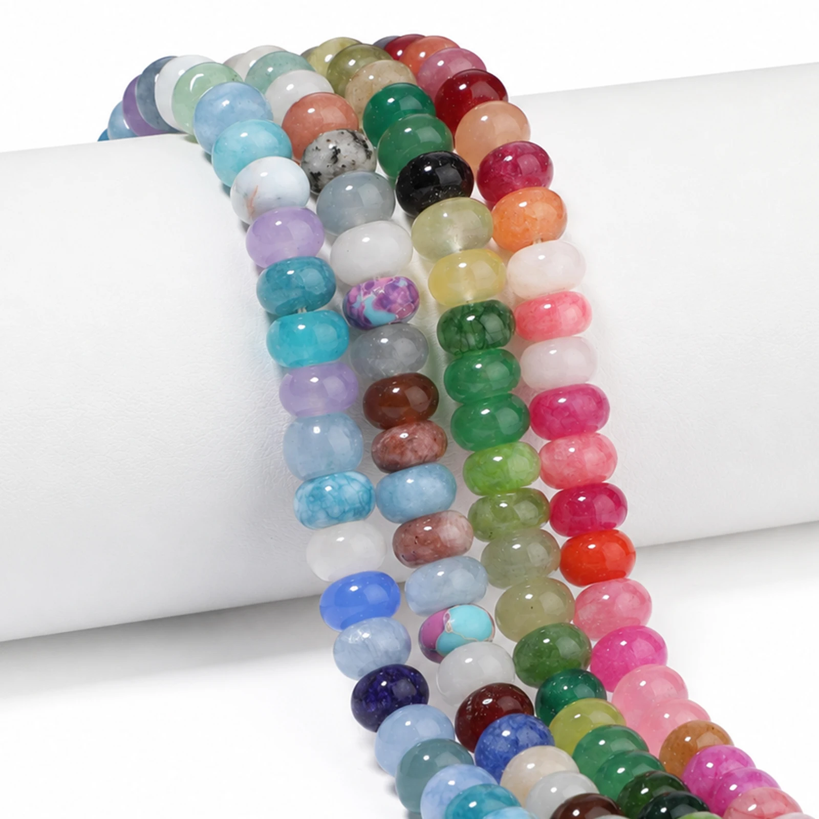70Pcs 8x5mm Natural Stone Rondelle Beads Mixed Color Green Blue Pink Loose Spacer Beads for DIY Necklace Bracelet Jewelry Making