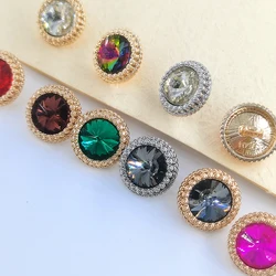 12.5/15/18/21MM High Quality Rhinestone Round Button Fashion Decor Jewelry Metal Gold Buttons Of Clothing Sewing Accessories DIY