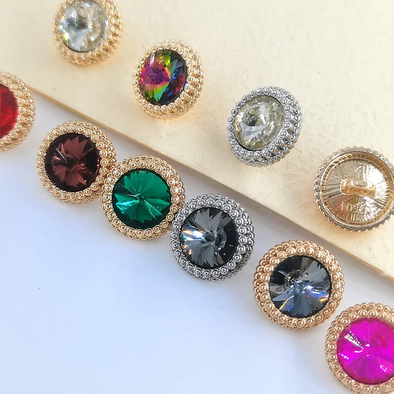12.5/15/18/21MM wysokiej jakości Rhinestone okrągły guzik modny wystrój biżuteria metalowe złote guziki odzieży akcesoria do szycia DIY