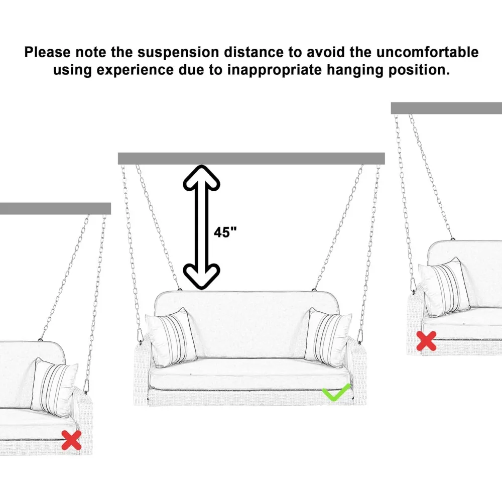 أرجوحة خوص خارجية لشخصين مع وسائد ووسائد للاسترخاء في الفناء أو بجانب حمام السباحة #5