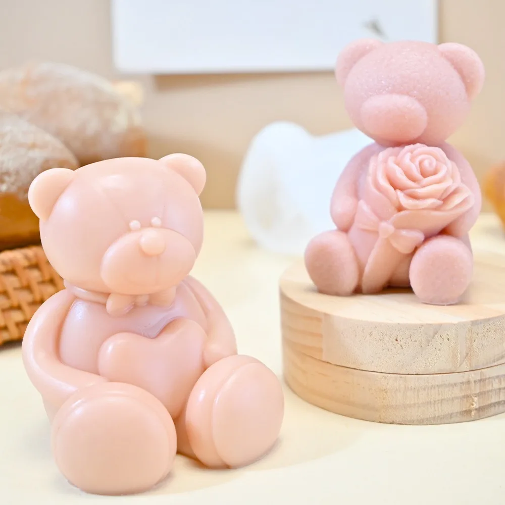 3D Cute Cartoon Bear Silicone Candle Mold Diy Handmade Soap Plaster Ice Cube Baking Mould Birthday Party Wedding Gift Making Kit