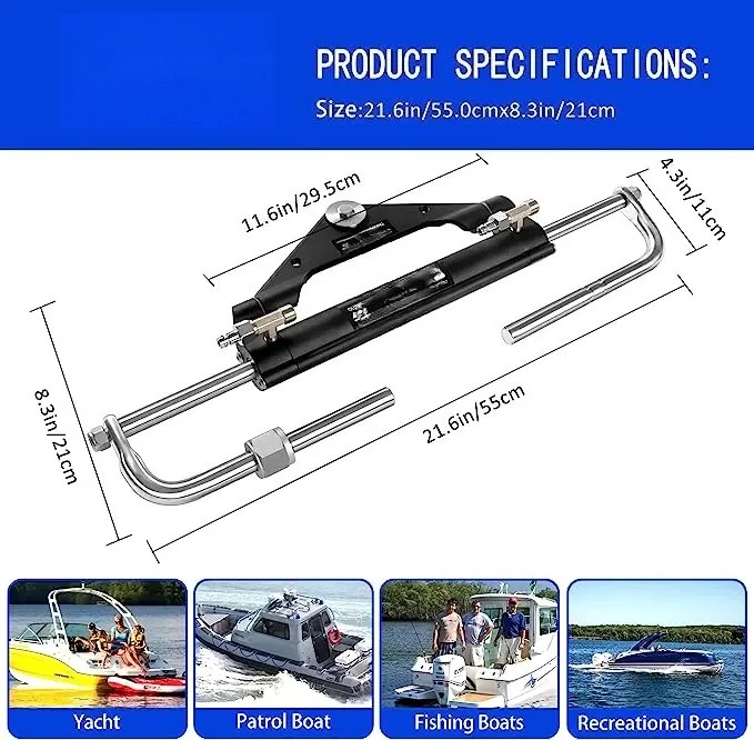 New Marine Boat 200HP Hydraulic Outboard Steering System Kit with Steering Wheel,Hydraulic Cylinder, Helm Pump and Tubing