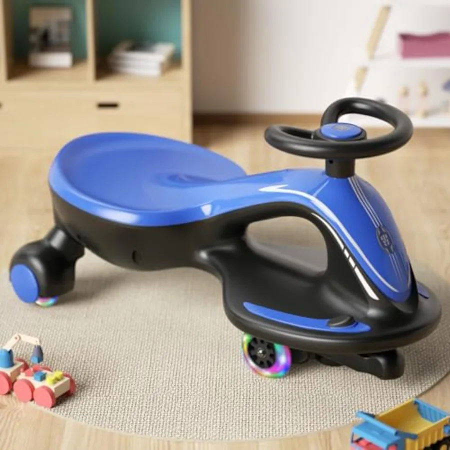 Electric Wiggle Car Ride On Toys for Kids 3+ Years Old Electric Vehicles for Toddler Boys Girls with Rechargable Battery Powered Pedal Anti-Rollover Wheels with Lights (Blue)
