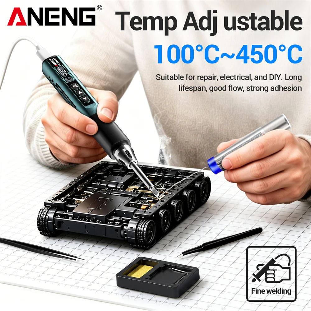 ANENG Smart Digital Electric Soldering Iron 100W Rechargeable 100~450°C Adjustable Temperature T12 Soldering Tips Repair Tools