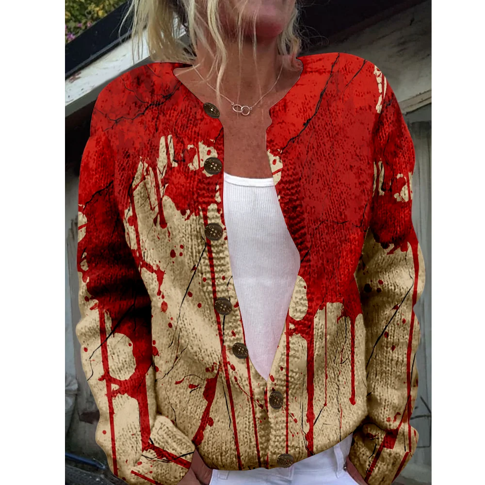 

Halloween Women Sweater Bloody Horror Sweaters Autumn Winter Knitted Cardigan Knit Top Fashion Casual Cool Jumpers Streetwear