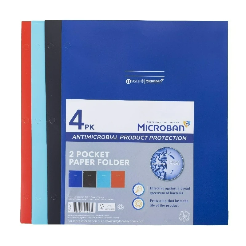 

Microban Two-Pocket Paper Folder, 11x9.5, Assorted, 4 per Pack, 4917