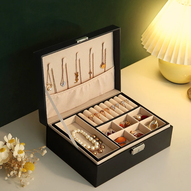 Portable Princess Cosmetics Box Small Simple Earrings Bracelet Ring Double-layer Jewelry Box Necklace Storage Box