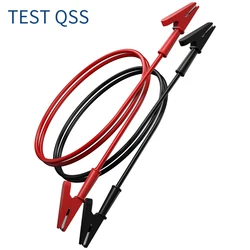 QSS 2PCS Multimeter Test Leads Dual Alligator Clips Crocodile Wire Cable with Full Jack Insulators Clips Red Black 1M  Q.70036