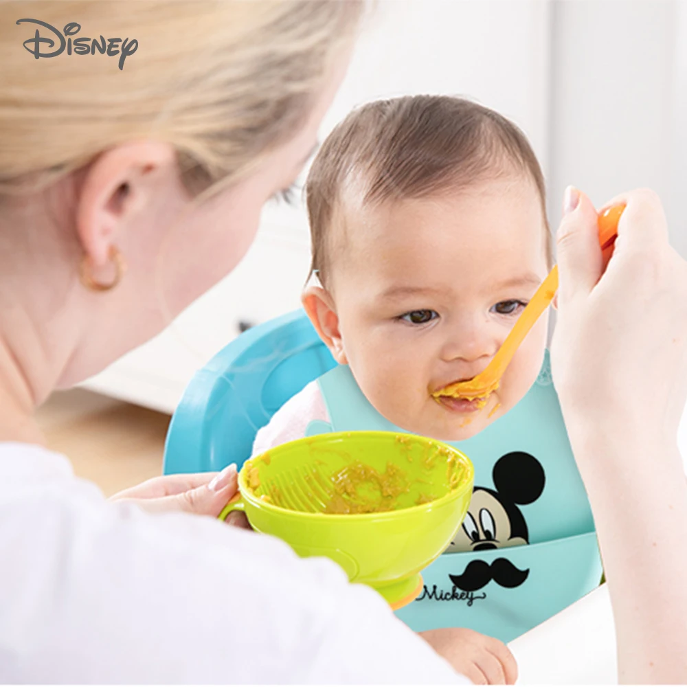 Disney Silicone Newborn Baby Bibs Adjustable Cartoon Waterproof Saliva Dripping Bibs Soft Edible Silicone Saliva Towel