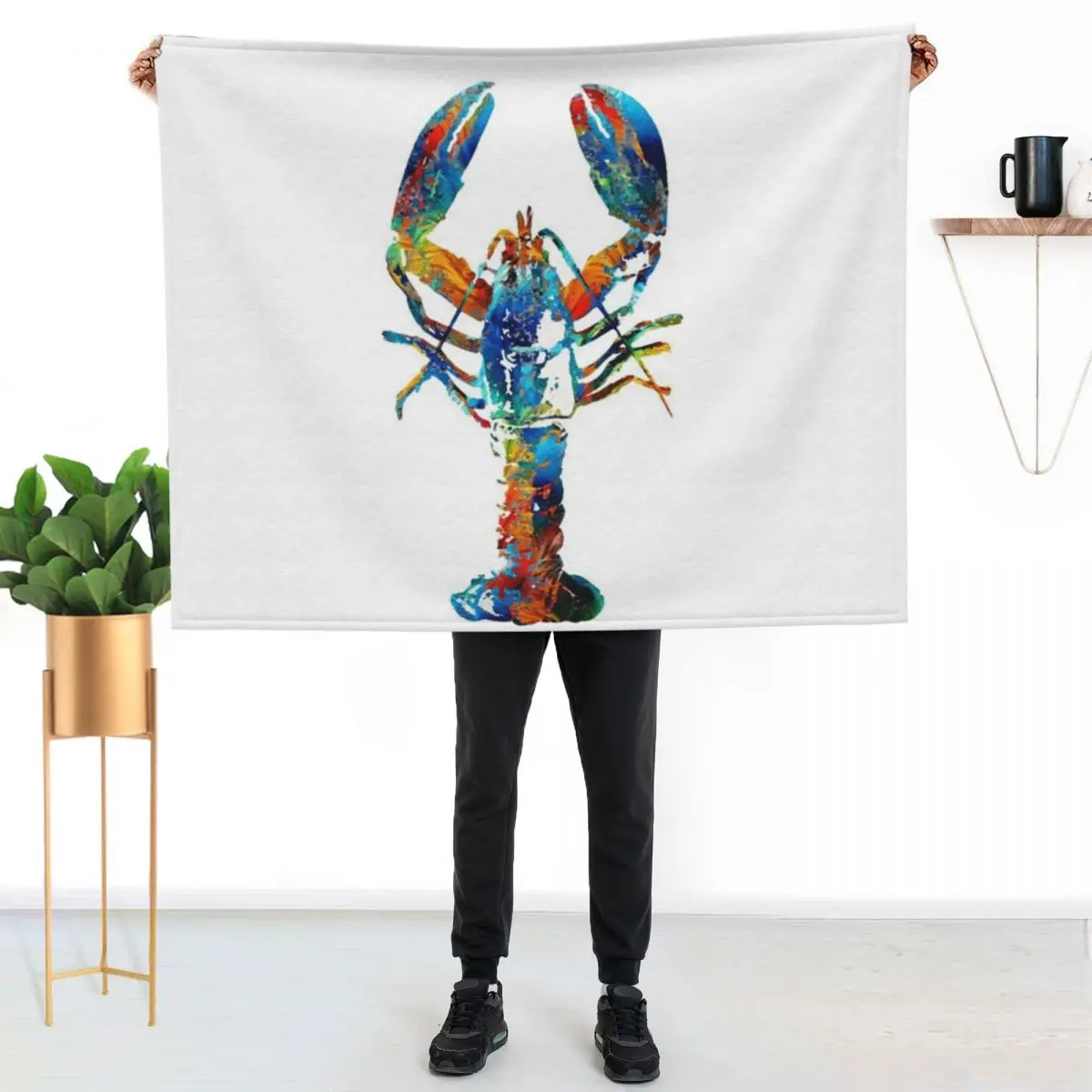 Colorful Lobster Art by Sharon Cummings Throw Blanket Designers Soft Plush Plaid Heavy for winter Nap Flannel Fabric Blankets