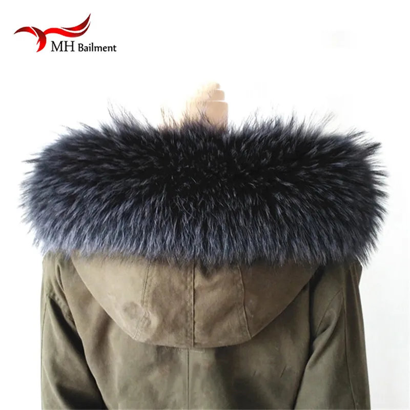 100% Natural Raccoon Fur Collar Winter Parka Coat Luxury Warm Ladies Scarf Genuine Black Men Warm Real Fox Fur Shawl Women