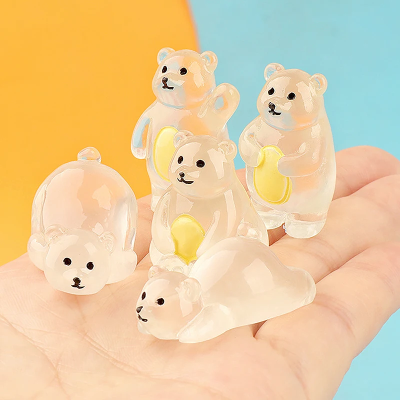 1Pc Luminous Polar Bear Miniatures Glow In The Dark Mini Polar Bear Figurines DIY Dollhouse Garden Flower Pots Micro Landscapes