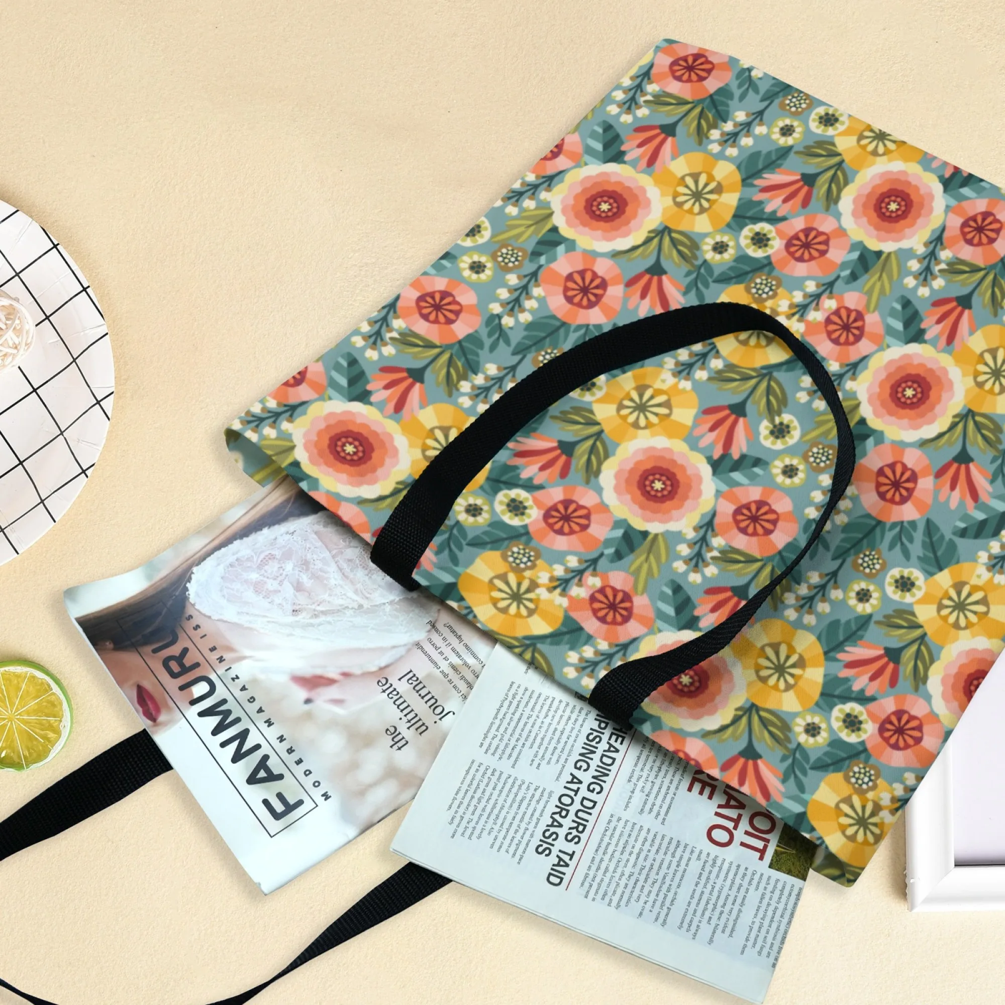 حقيبة كتف نسائية من القماش الكتاني على شكل زهور ريترو، حقيبة كتف على شكل زهرة فنية قابلة لإعادة الاستخدام لحقيبة يد متينة خفيفة الوزن على طراز الشارع اليومي #6