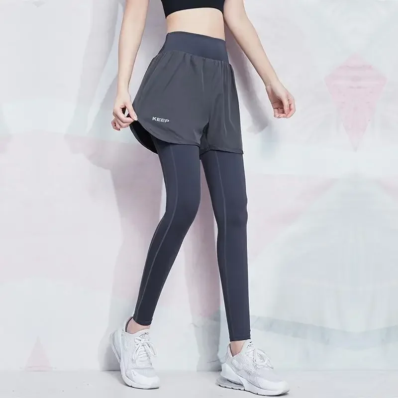 Women High Waist Yoga Pants Fake Two-piece Seamless Tights Ladies High Stretch Sweatpants Female Fitness Running Sports Leggings