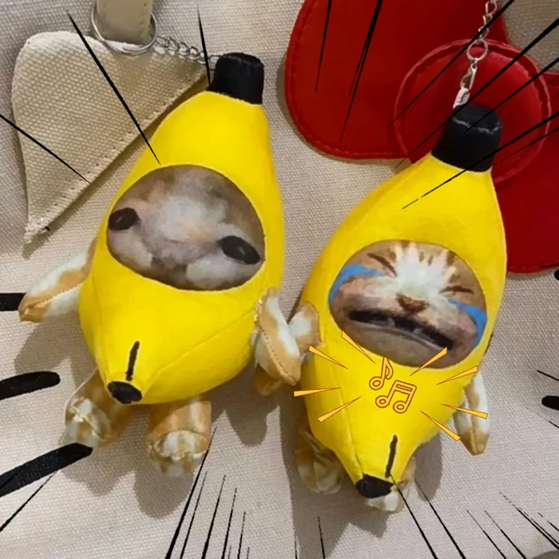 Portachiavi Ciondolo in peluche Simpatico gatto banana con borsa sonora Ciondolo divertente Regali per compagni di classe per bambini