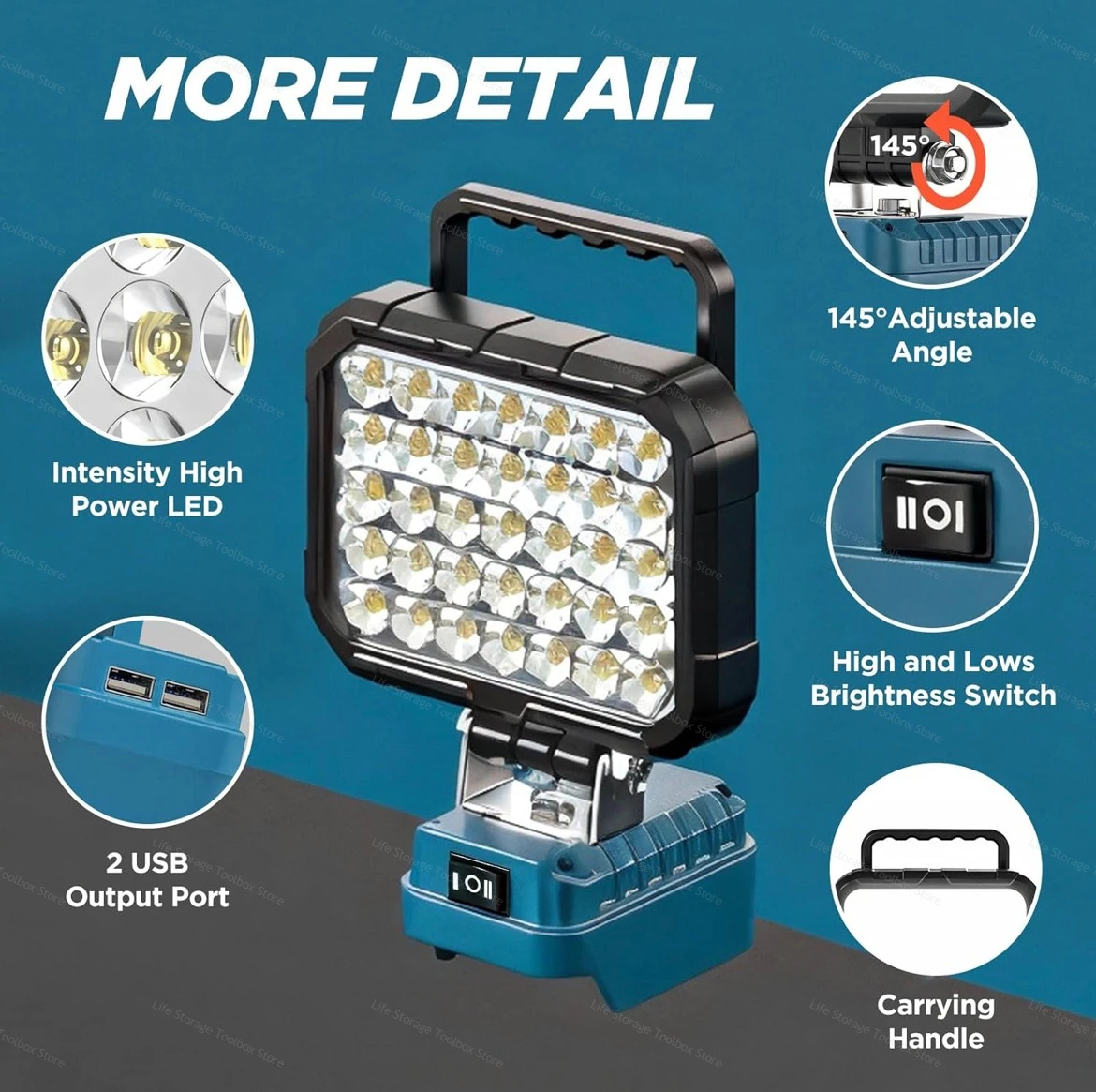 For Makita 18V 21V Li-ion Battery Wrok Light Portable Light Lantern With USB LED Flashlight for Emergency Lighting Tool Parts
