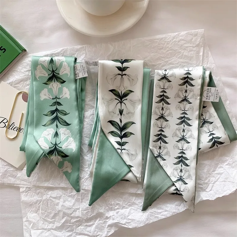 

Korean version of versatile small long strip thin streamer ribbon hair tied ponytail temperament silk scarf women