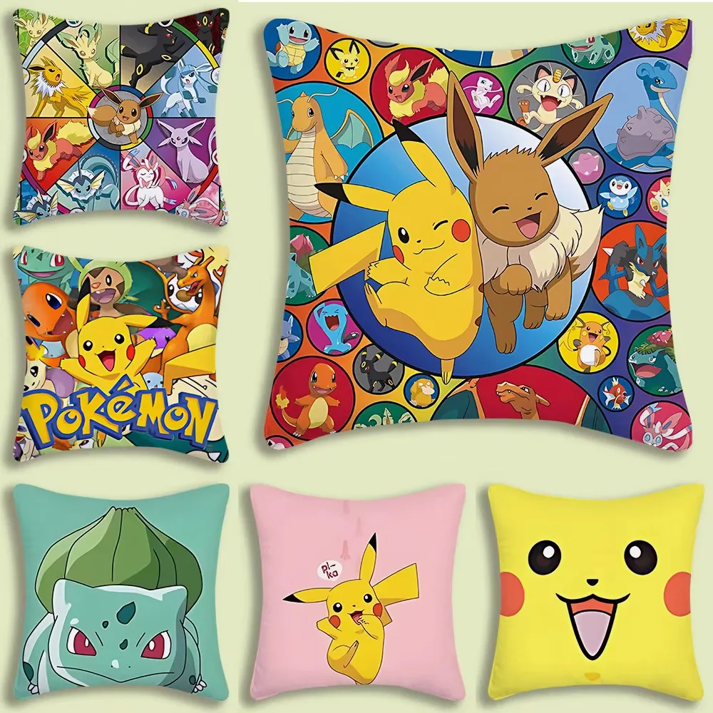 Anime Pokemon Pillow Cover, Double Sided Cartoon Short Plush Cute Cushion for Sofa Bedroom Living Room Home Decor Gift