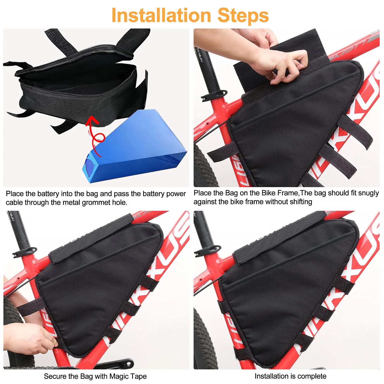 E-Bike Triangle Battery Bag Waterproof Bicycle Frame Storage Bag MTB Road Bike Triangle Bag Black Cycling Accessory Side Pocket