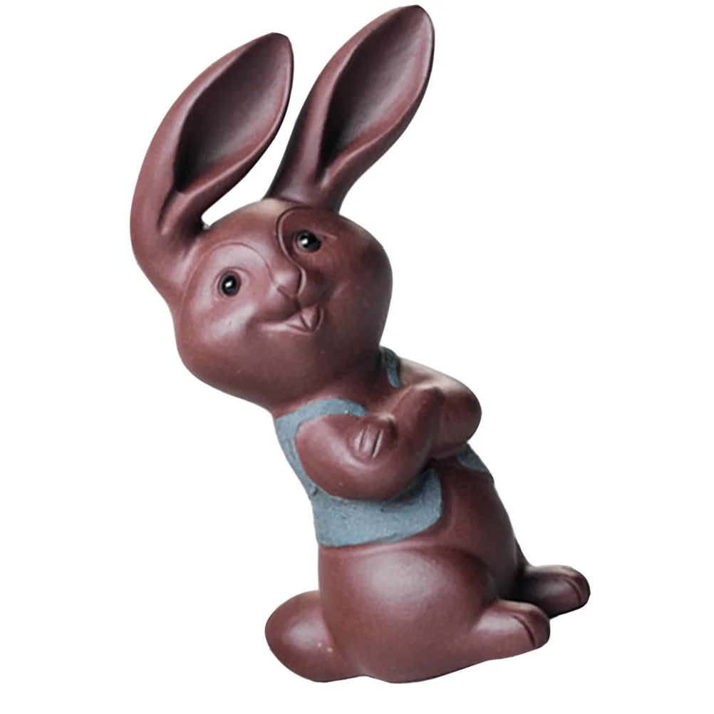 

Red Stoneware Rabbit Tea Pet Ornament Creative Small Design for Study Car Desktop Gift Idea