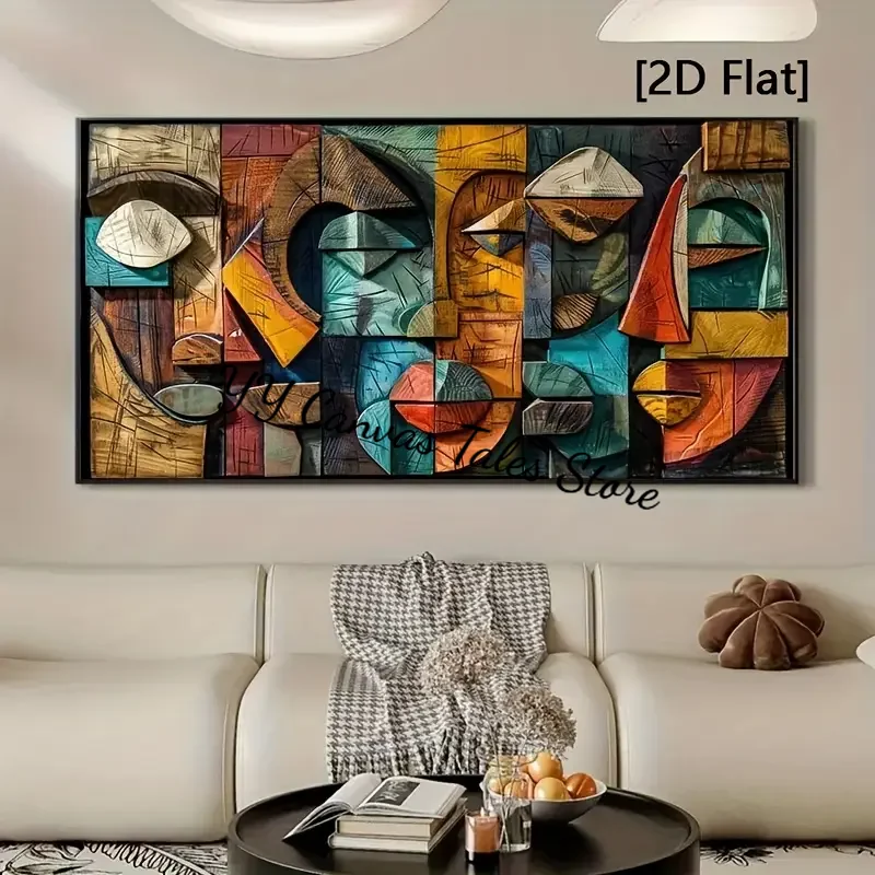 1 Stück rahmenlose Leinwandmalerei [2D flach] Moderne abstrakte geometrische Holzkunst-Wanddekoration – rahmenloser Leinwanddruck mit erdigen Tönen